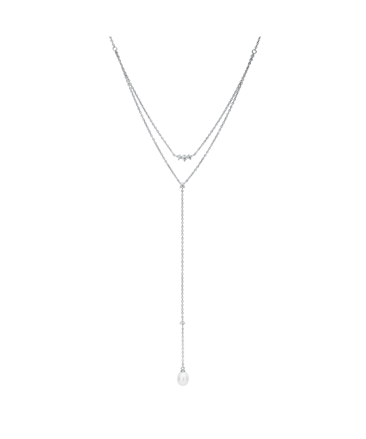Sidabrinė Grandinėlė Su Perlo Pakabuku Ir Cirkoniais
