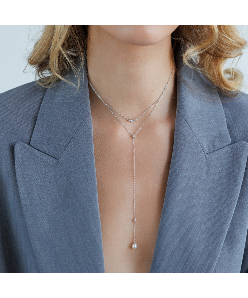 Sidabrinė Grandinėlė Su Perlo Pakabuku Ir Cirkoniais