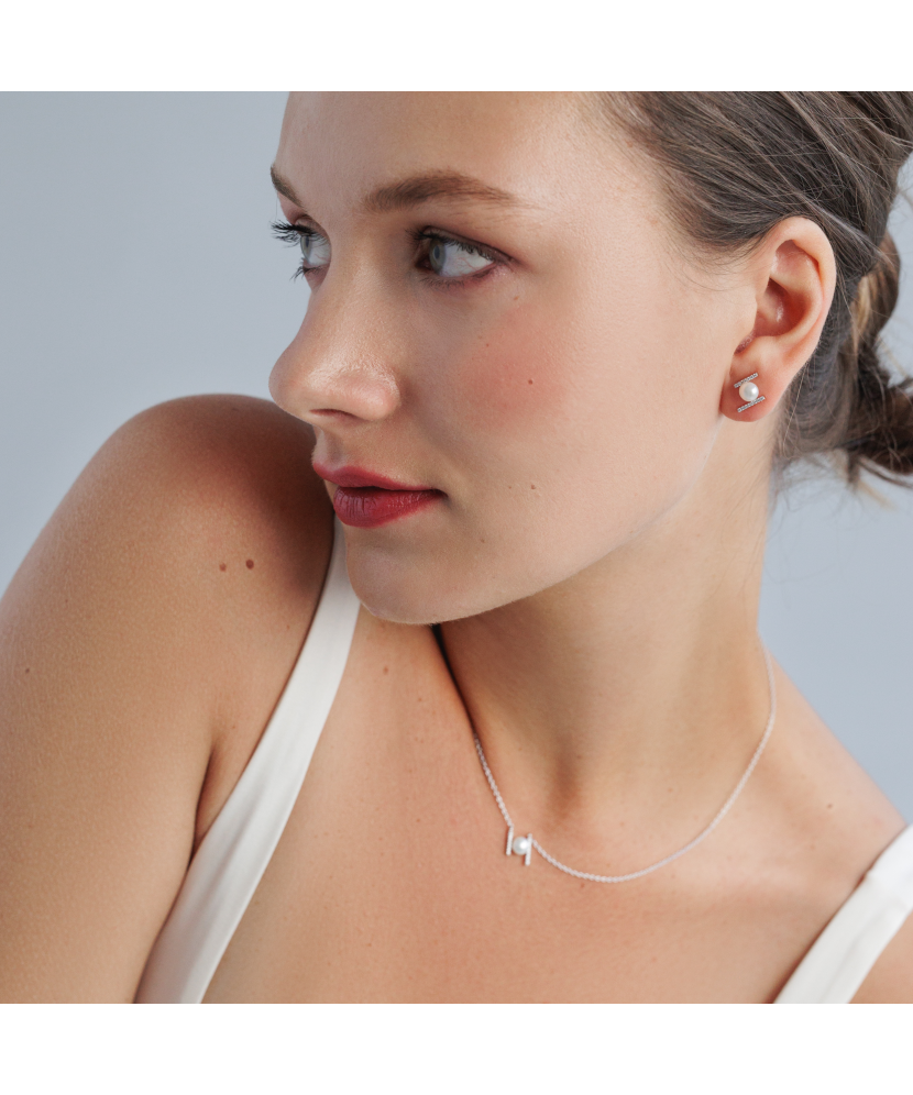 Sidabrinė Grandinėlė Su Perlo Pakabuku Ir Cirkoniais