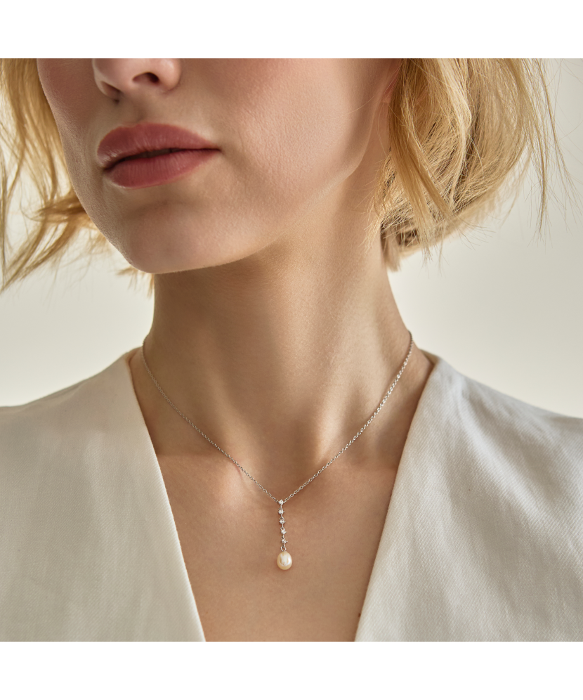 Sidabrinė Grandinėlė Su Perlo Pakabuku Ir Cirkoniais