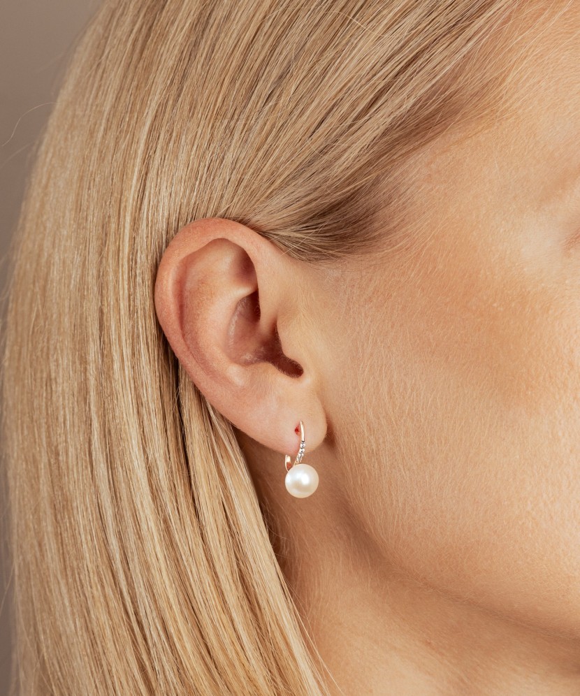 Auksiniai auskarai su perlais ir cirkoniais  - Goldinga