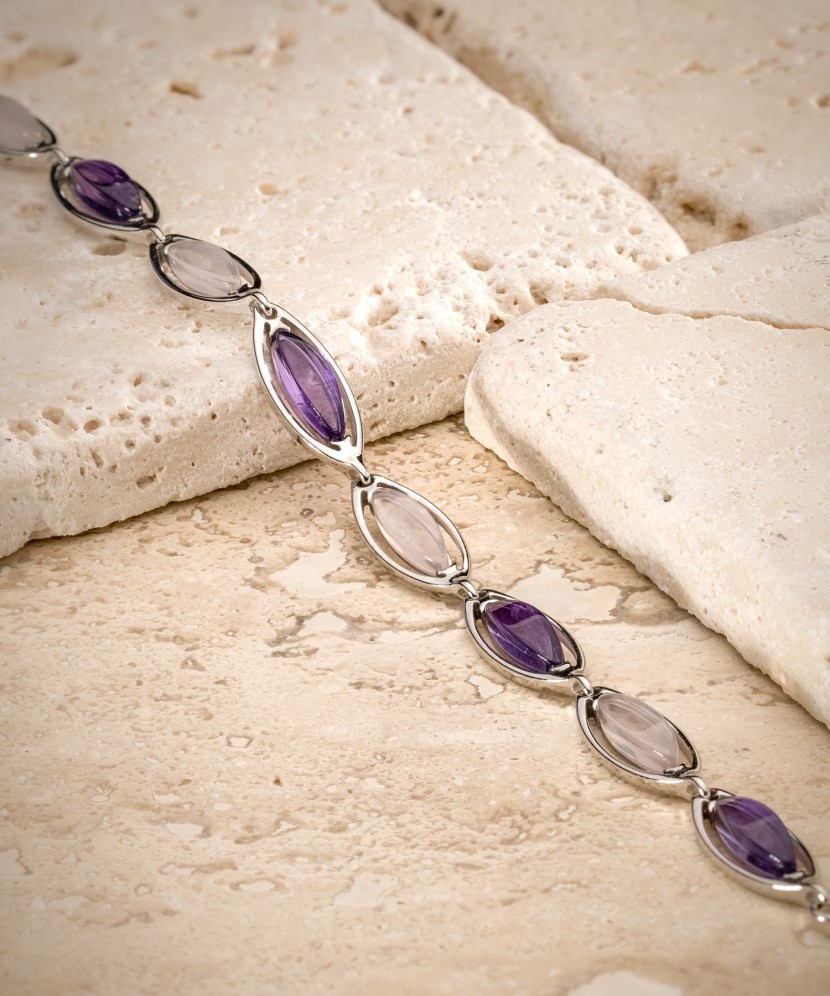 Sidabrinė apyrankė su ametistais ir rožiniais kvarcais  - Goldinga