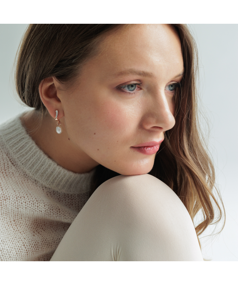 Paauksuoti Sidabriniai auskarai su perlais ir cirkoniais