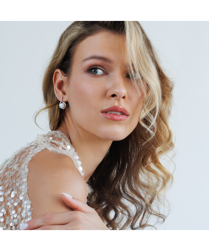 Sidabriniai auskarai su perlais ir cirkoniais