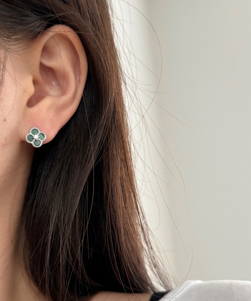 Sidabriniai auskarai su malachitu ir cirkoniais