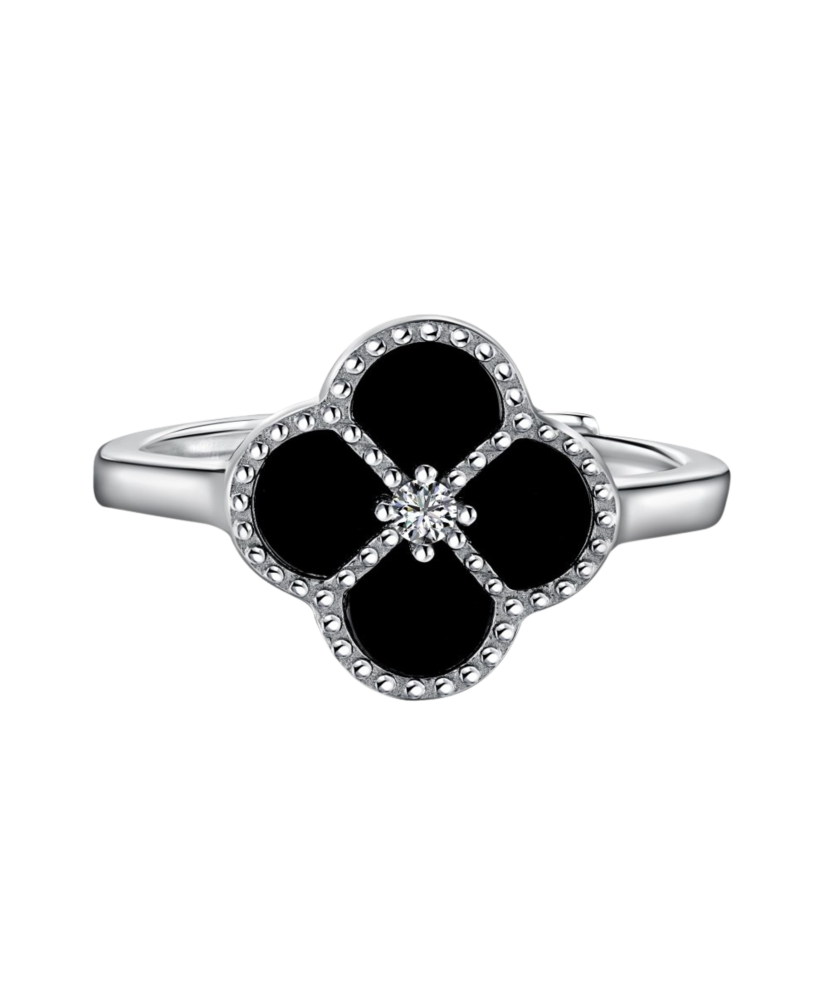 Sidabrinis žiedas su oniksu ir cirkoniais