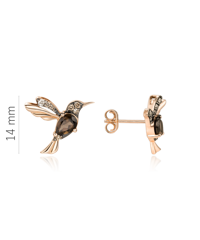 Auksiniai auskarai su dūminiu kvarcu ir demantais