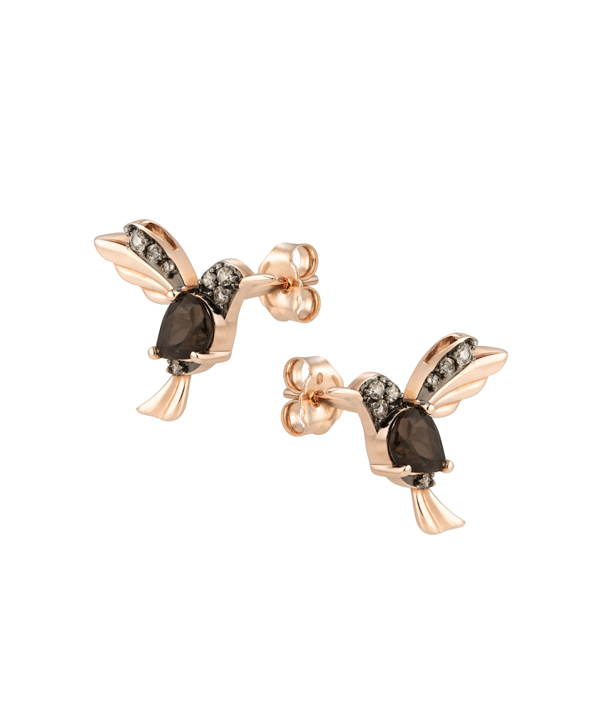 Auksiniai auskarai su dūminiu kvarcu ir demantais