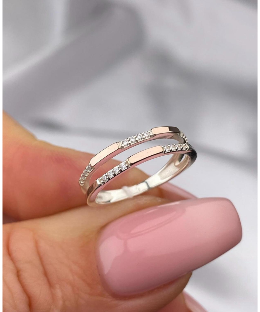 Sidabrinis žiedas dengtas auksu su cirkoniais