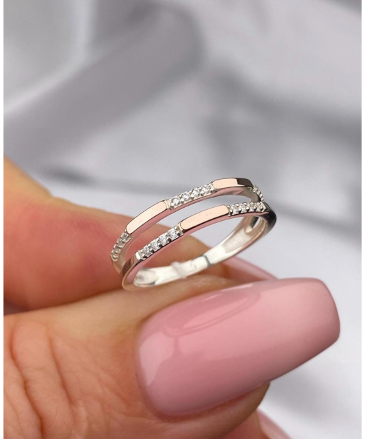 Sidabrinis žiedas dengtas auksu su cirkoniais