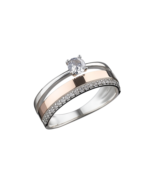 Sidabrinis žiedas dengtas auksu su cirkoniais