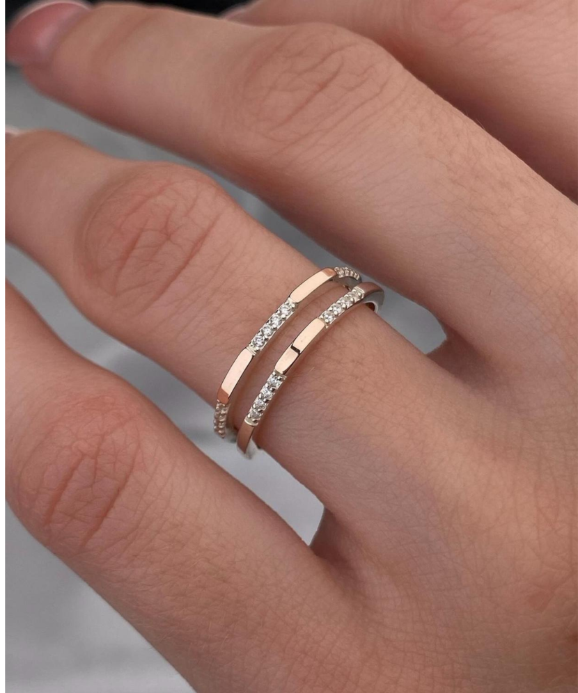 Sidabrinis žiedas dengtas auksu su cirkoniais