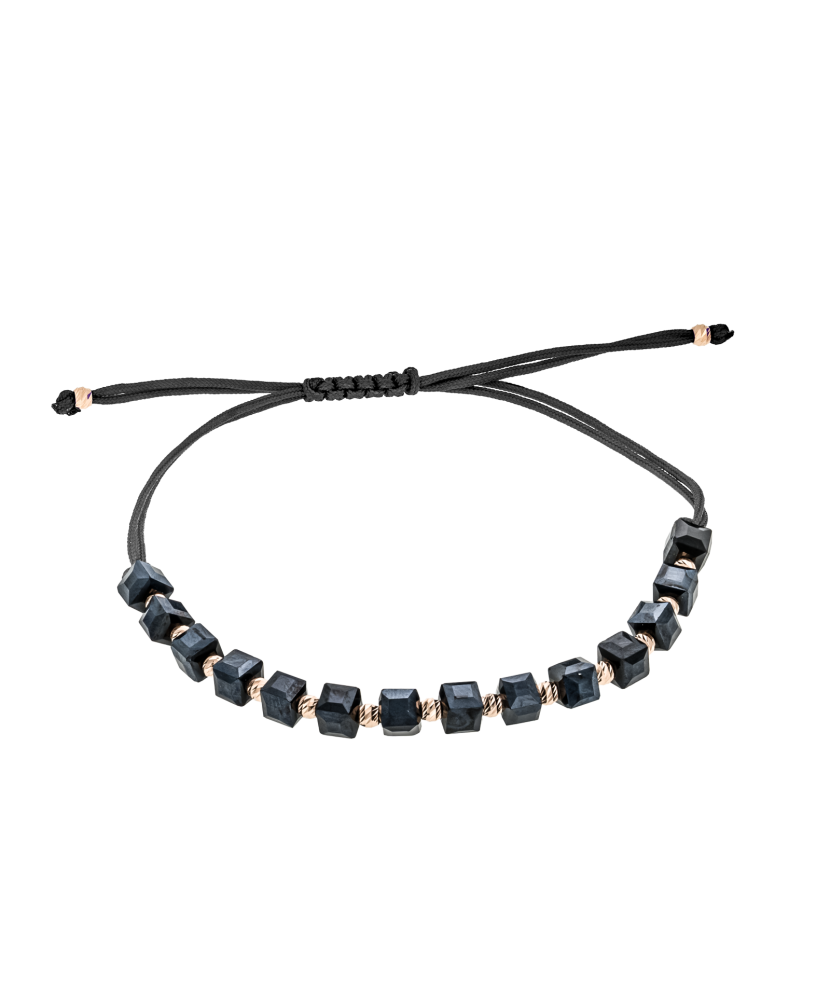 Juodo Siūlo Apyrankė Su Auksu Ir Hematitais