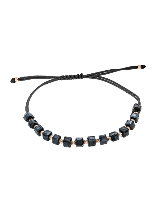 Juodo Siūlo Apyrankė Su Auksu Ir Hematitais