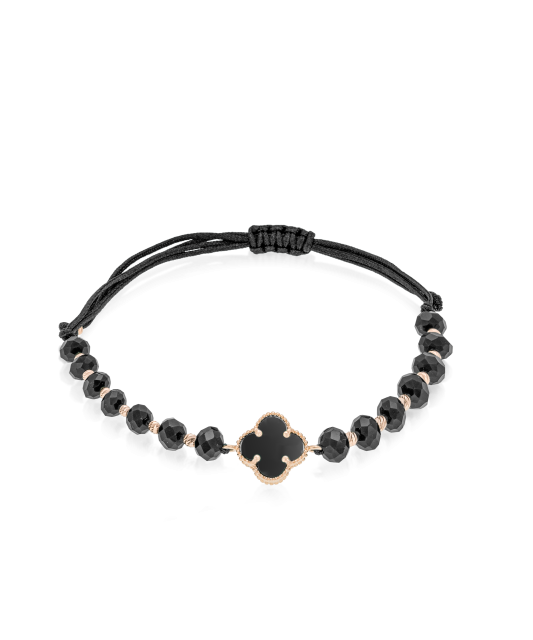 Juodo siūlo apyrankė su auksu ir oniksu