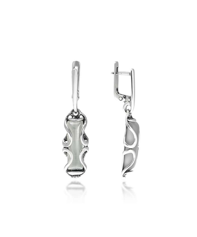 Sidabriniai auskarai su katės akies akmeniu