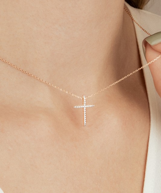 Auksinė grandinėlė su briliantiniu pakabuku "Kryželis"