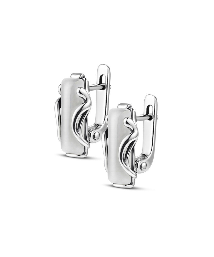 Sidabriniai auskarai su katės akies akmeniu