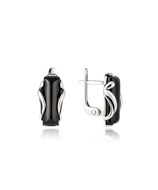 Sidabriniai auskarai su oniksu