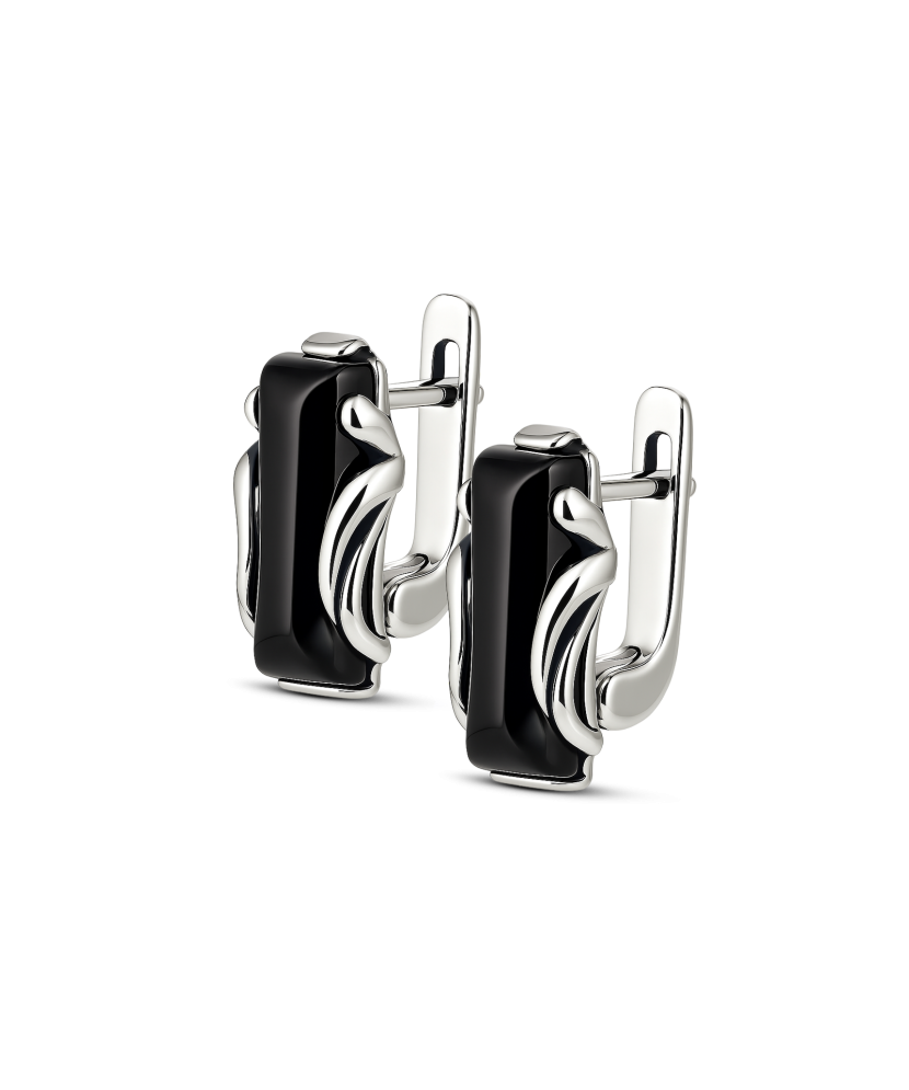 Sidabriniai auskarai su oniksu