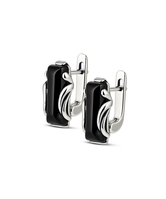 Sidabriniai auskarai su oniksu