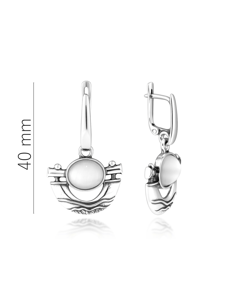 Sidabriniai auskarai su katės akies akmeniu