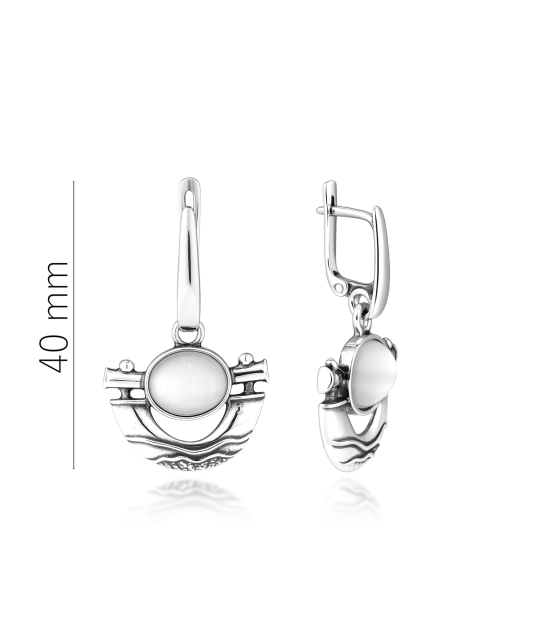 Sidabriniai auskarai su katės akies akmeniu