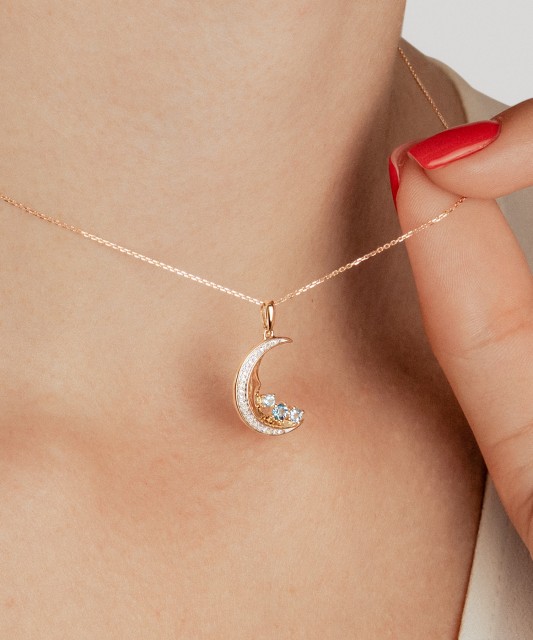 aukso pakabukas su London topazais, topazais ir deimantais "Mėnulis"