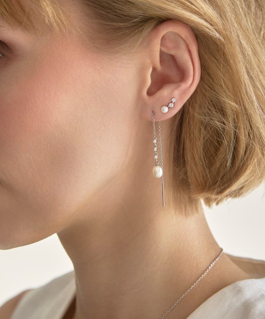 Sidabriniai auskarai su perlais ir cirkoniais