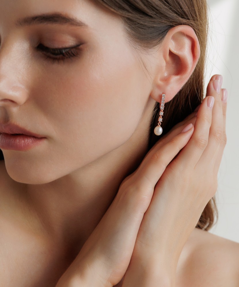 Paauksuoti Sidabriniai auskarai su perlais ir cirkoniais