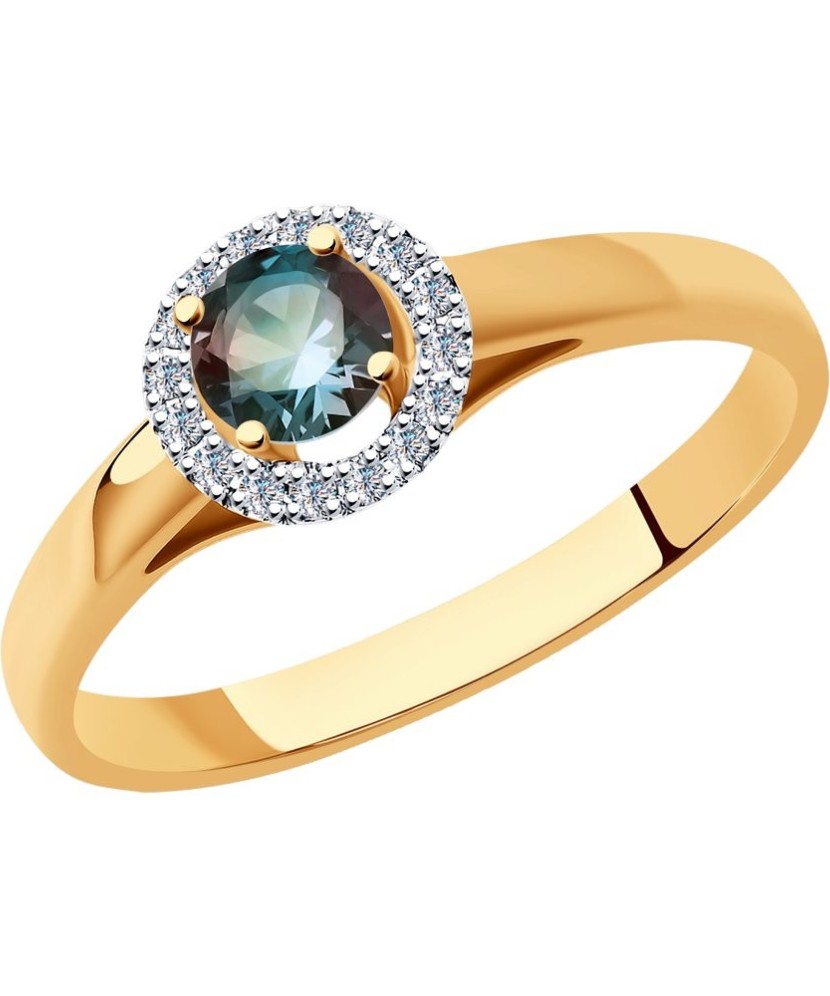 Auksinis žiedas su briliantais ir aleksandritu - Auksiniai Žiedai su brangakmeniais - Goldinga