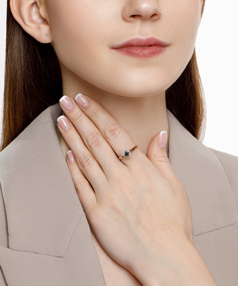 Auksinis žiedas su briliantais ir aleksandritu - Auksiniai Žiedai su brangakmeniais - Goldinga