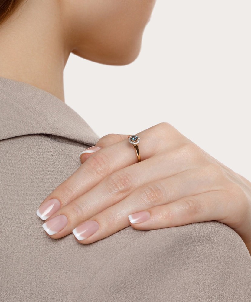 Auksinis žiedas su briliantais ir aleksandritu - Auksiniai Žiedai su brangakmeniais - Goldinga