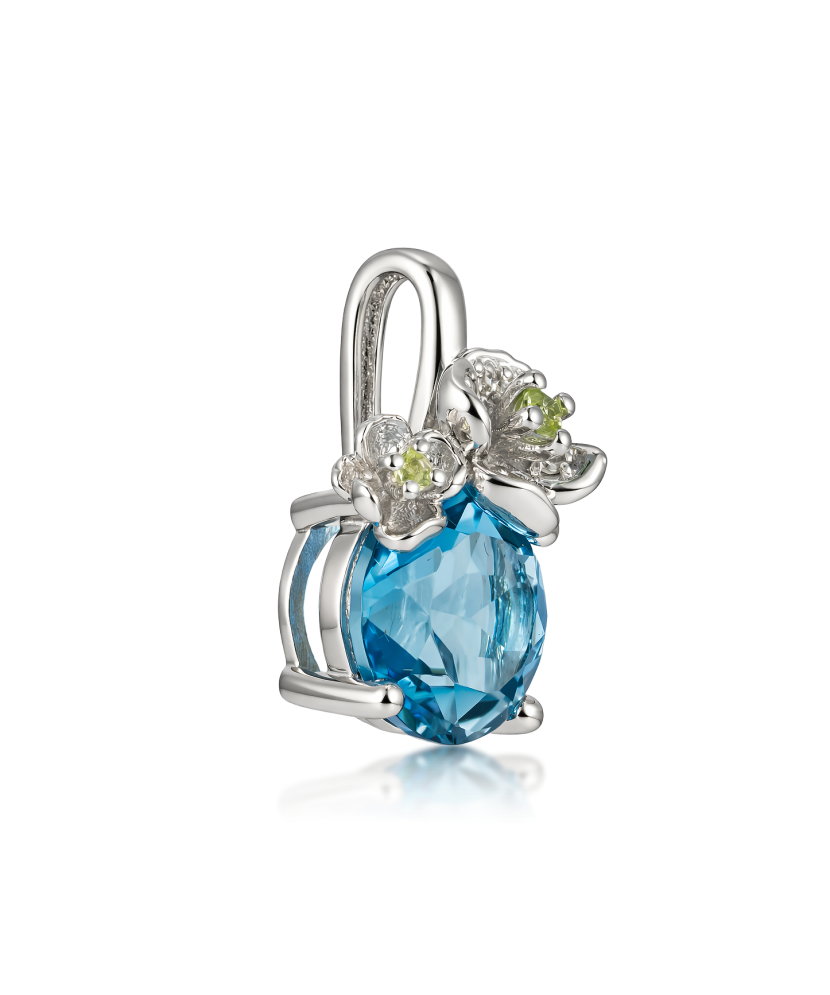 Balto aukso pakabukas su topazu, deimantais ir peridotais