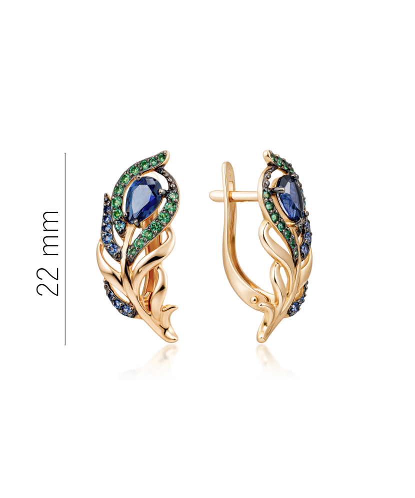 Auksiniai auskarai su cirkoniais "Plunksna"