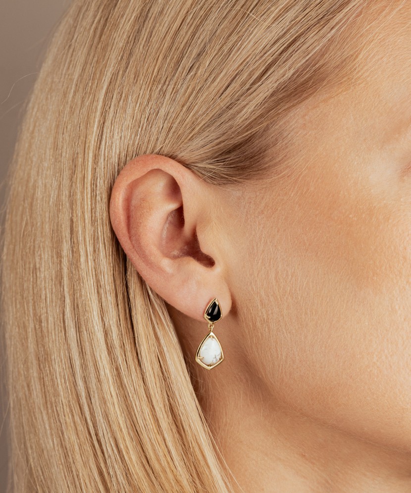 Paauksuoti sidabriniai auskarai su cirkoniais ir agatu  - Goldinga