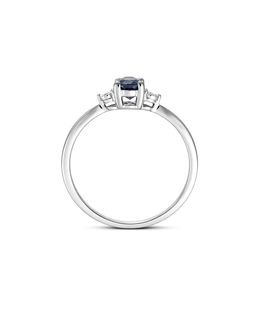 Balto aukso žiedas su safyru ir deimantais