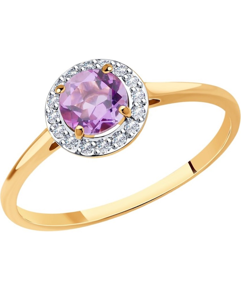 Auksinis žiedas su cirkoniais ir ametistais - Auksiniai žiedai - Goldinga