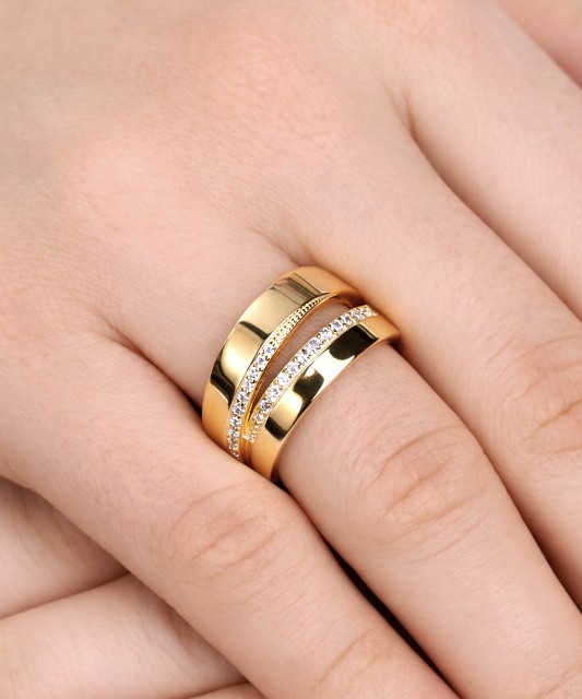 Paauksuotas žiedas su cirkoniais