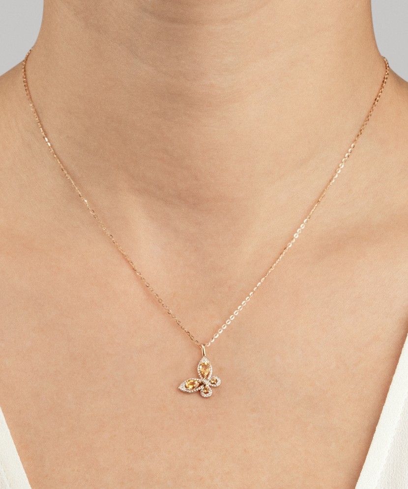 Auksinis pakabukas su citrinais ir deimantais