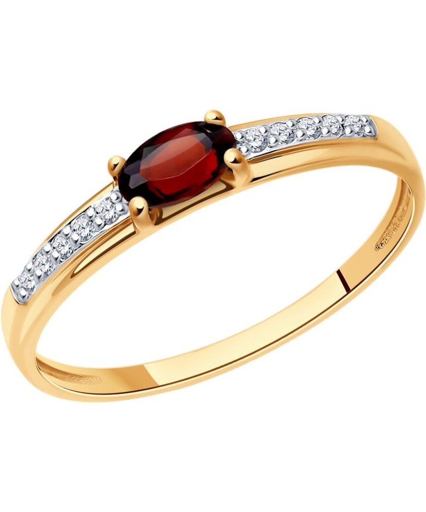 Auksinis žiedas su cirkoniais ir granatu - Auksiniai žiedai - Goldinga