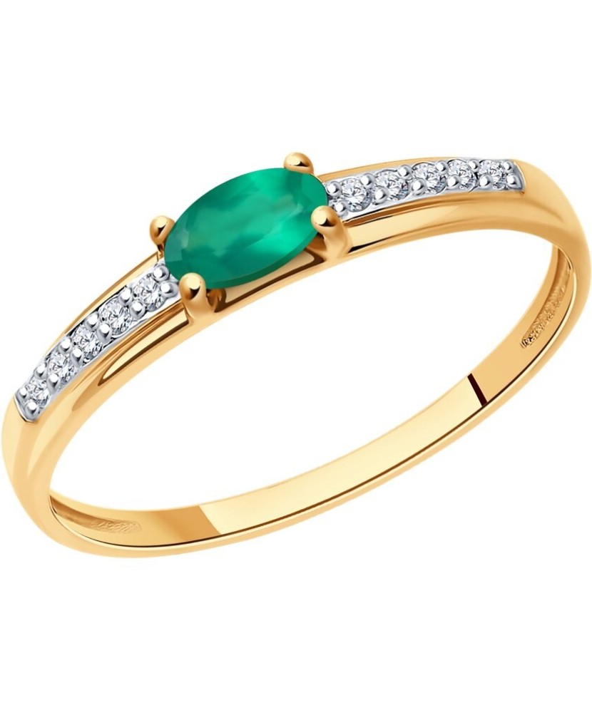 Auksinis žiedas su agatu ir cirkoniais - Auksiniai žiedai - Goldinga