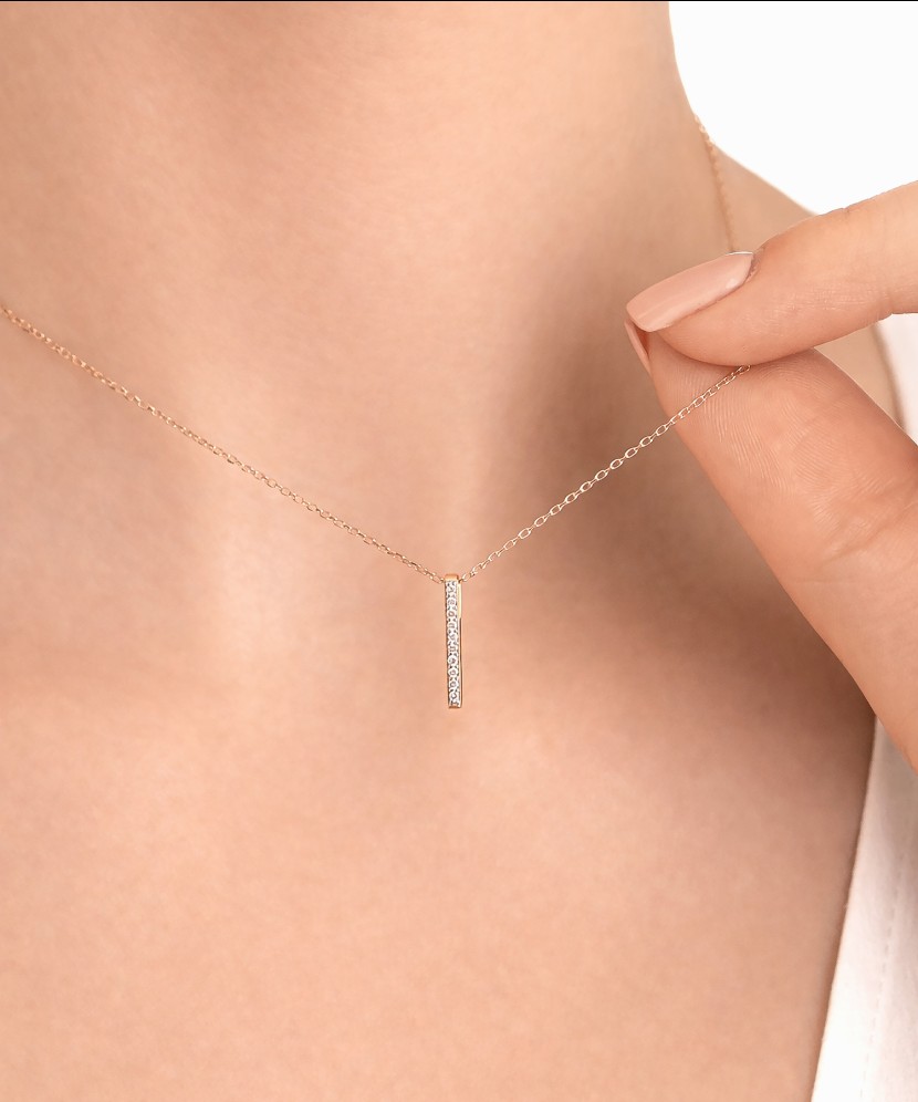 Geltono aukso Grandinėlė Su perlo ir deimantų pakabuku