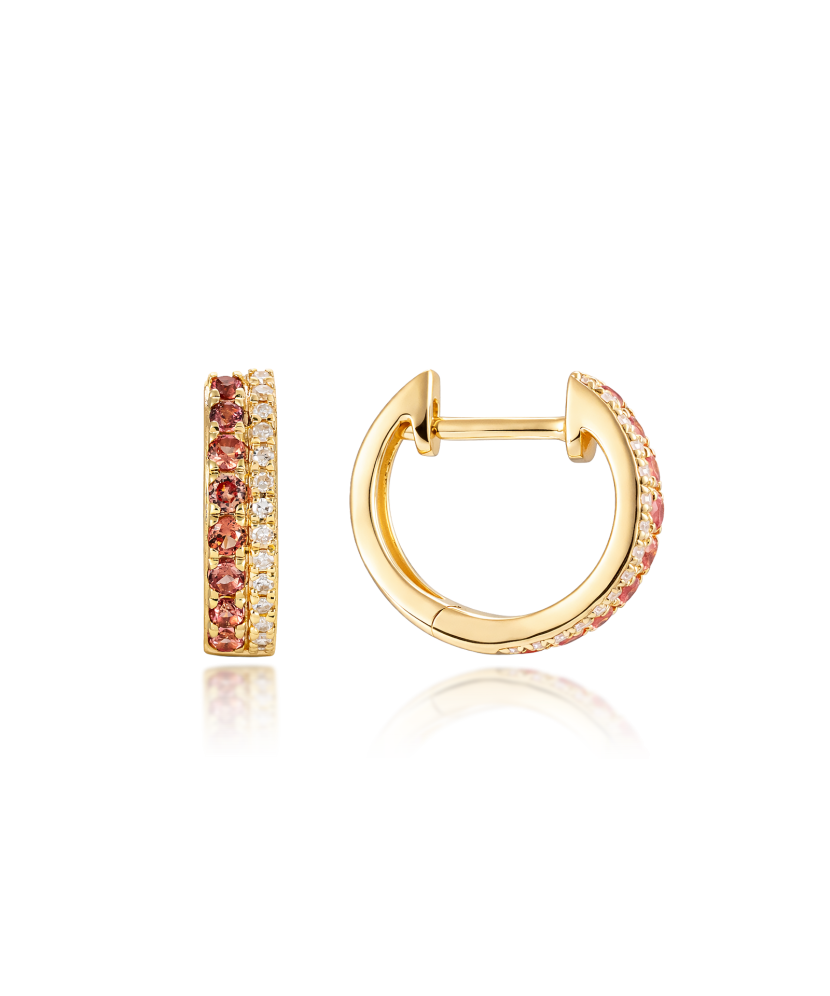 Geltono aukso auskarai su oranžiniais safyrais ir deimantais