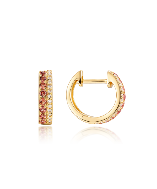 Geltono aukso auskarai su oranžiniais safyrais ir deimantais