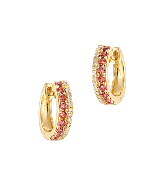 Geltono aukso auskarai su oranžiniais safyrais ir deimantais