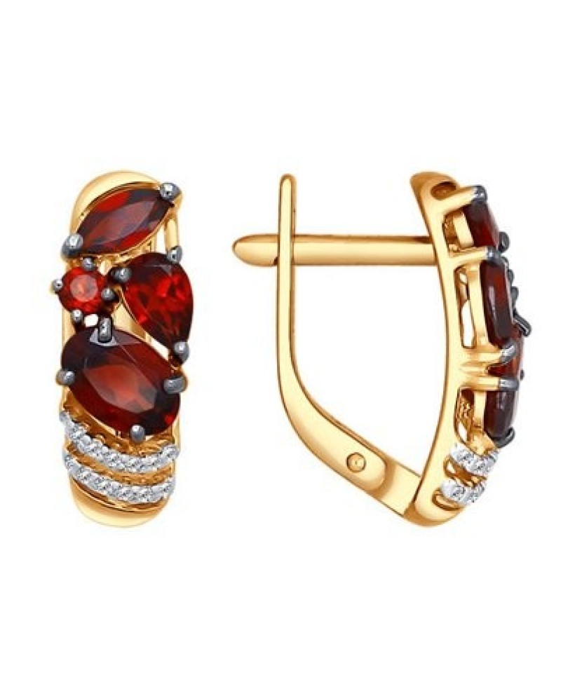 Auksiniai auskarai su cirkoniais ir granatais - Auksiniai auskarai - Goldinga