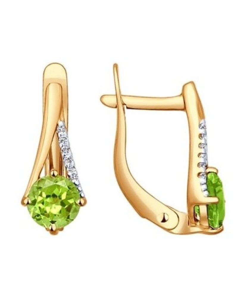 Auksiniai auskarai su cirkoniais ir chrizolitu - Auksiniai auskarai - Goldinga