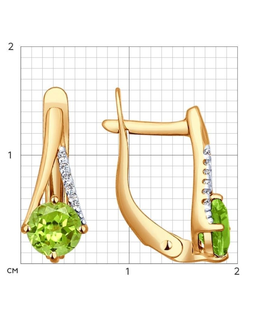Auksiniai auskarai su cirkoniais ir chrizolitu - Auksiniai auskarai - Goldinga