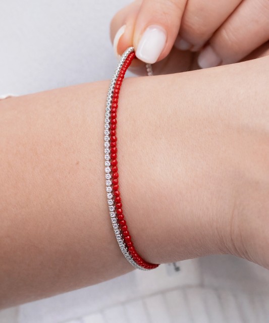 Koralų apyrankė su cirkoniais ir sidabru